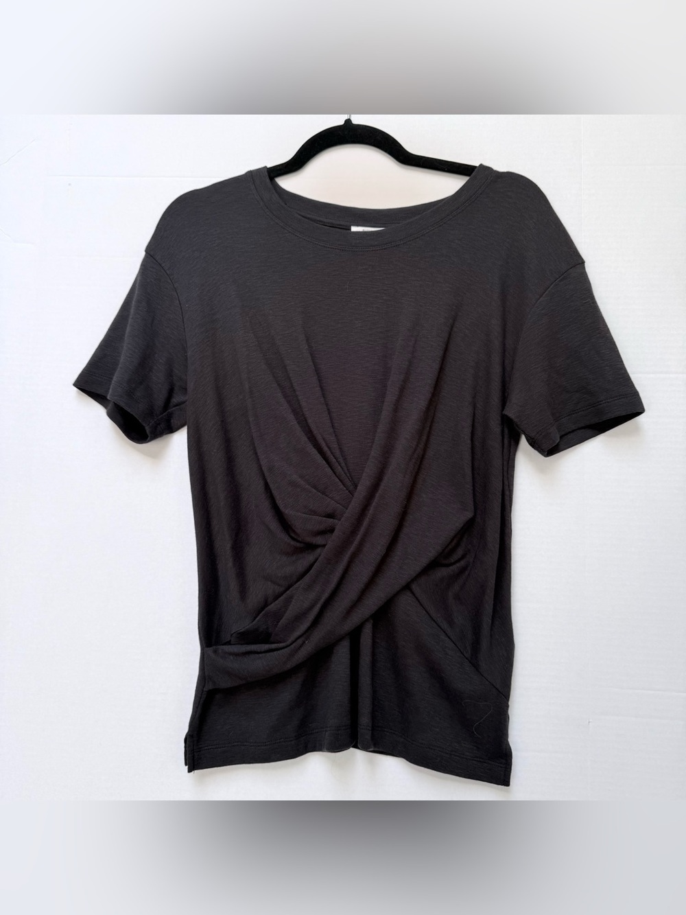DAILY RITUAL TSHIRT TWIST FRONT BLACK T-SHIRT MODAL STRETCH SLUB SIZE SMALL